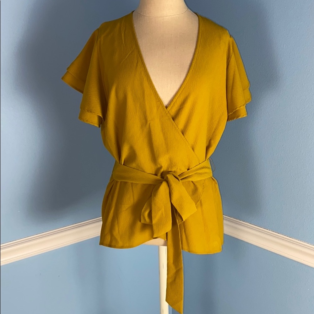 A NEW DAY Chartreuse Peplum Tie Top